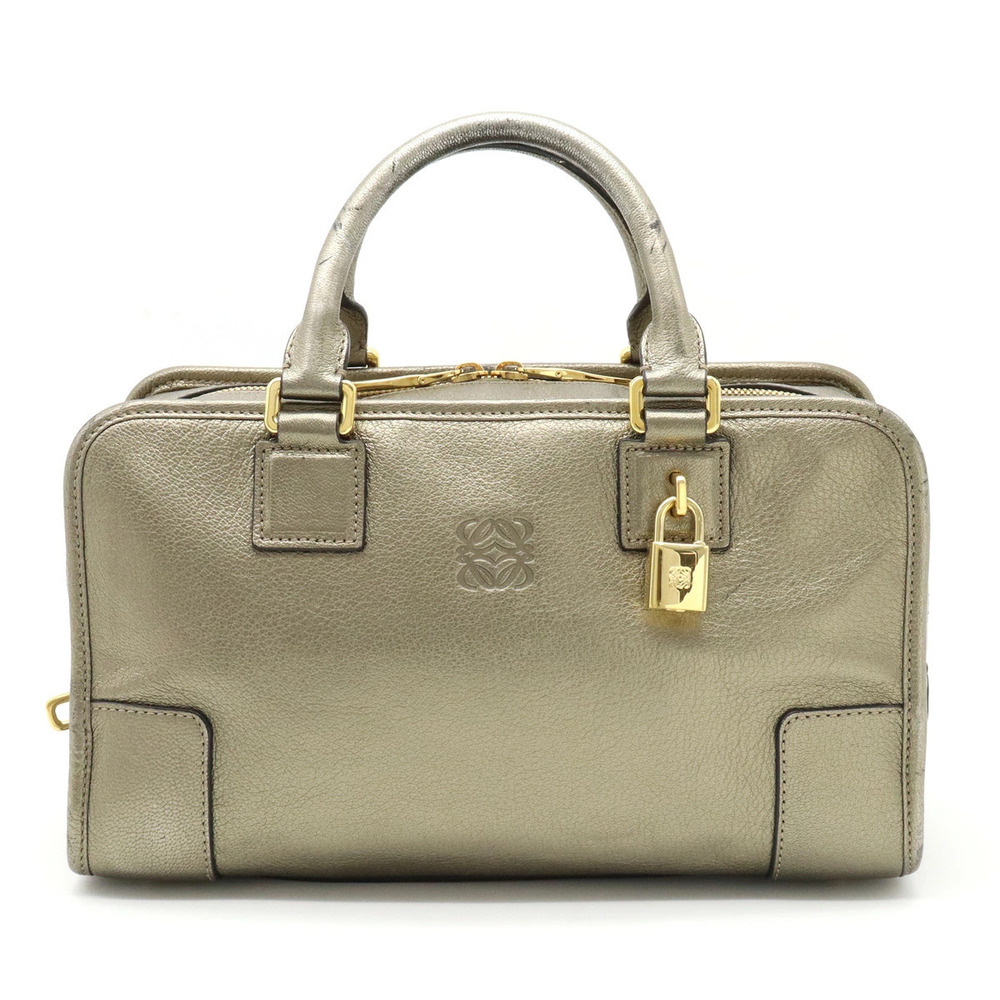 Loewe Amazona Anagram Handbag Boston Leather Metallic Dark Gold Tone
